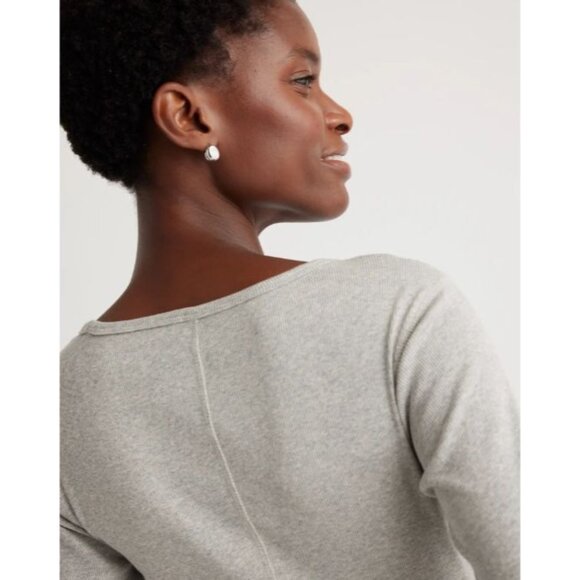 Quince Organic Cotton Rib Long Sleeve Tee Heather Grey Small New - Picture 5 of 5